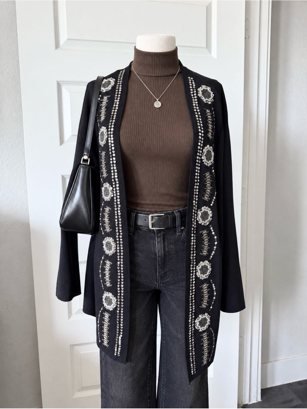 Vintage Chicos Eunice Nance Goyne Beaded Sequin Embellished Open Front Cardigan